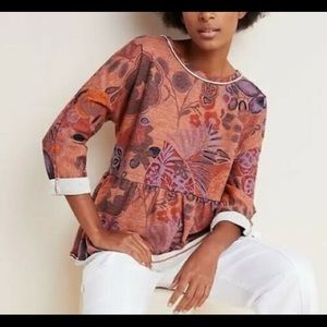Anthropologie Saturday Sunday Colleen Floral Terry Peplum Sweatshirt Orange